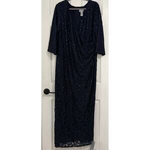 Catherines New Blue Lace Sequin Surplice Mother of Bride Formal Dress Size 18W